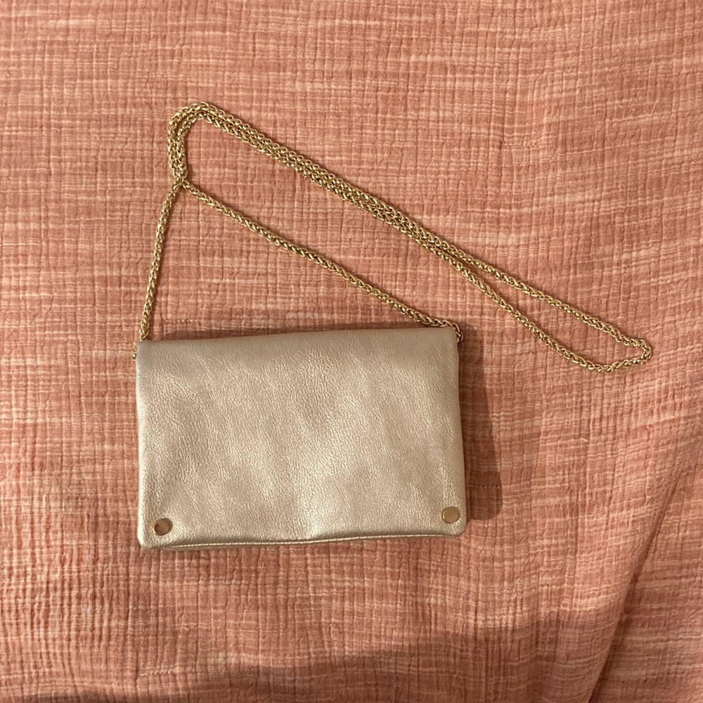 Street Level Metallic Clutch with Gold Chain